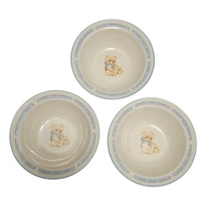 Lot Of 3 Tienshan Theodore Country Bear Vintage Stoneware Cereal Soup Bowls